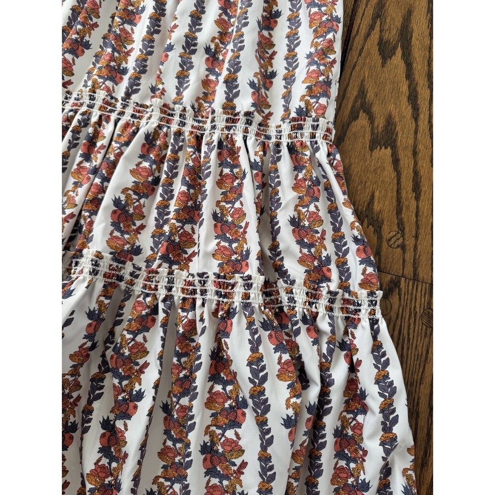 O.P.T. Daphne Floral Smocked Tiered Midi Dress White Orange Women's Size Small
